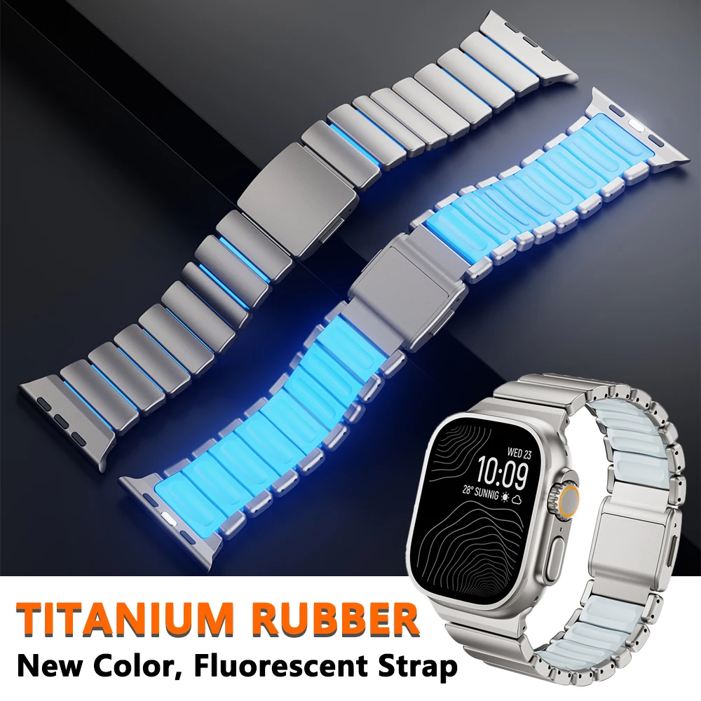 

Titanium Band for Apple Watch Ultra 3 2 1 49mm Series 11 10 46mm 45mm 44mm Fluorescence Rubber Straps for Iwatch 9 8 7 6 5 4 SE3