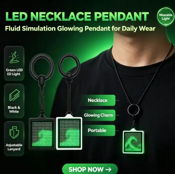 Dynamic LED Fluid Simulation Necklace Pendant Vibration‑Triggered Glowing Charm Adjustable Lanyard Portable Cyber Ambient Light