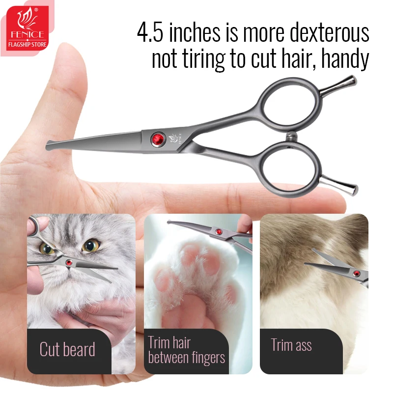 Fenice professional 4.5 inch safely round tips top pet dog grooming scissors curved&straigt$thinner scissors for Face, Ear, Nose