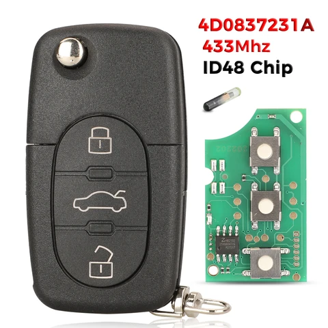 Jingyuqin 4D0 837 231 E/ K/ A/ R 315МГц/433МГц для Audi A3 A4 A6 A8 TT RS4 Quattro старых моделей с чипом id48, складной автомобильный ключ-пульт.