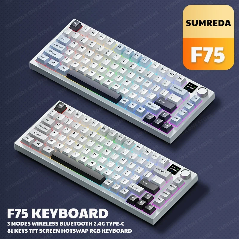 

SUMREDA F75 PRO Wireless Mechanical Keyboard 81Keys Gaming Bluetooth 2.4G Wired Keyboard RGB Hotsawp Gamer Non-contact Keyboard