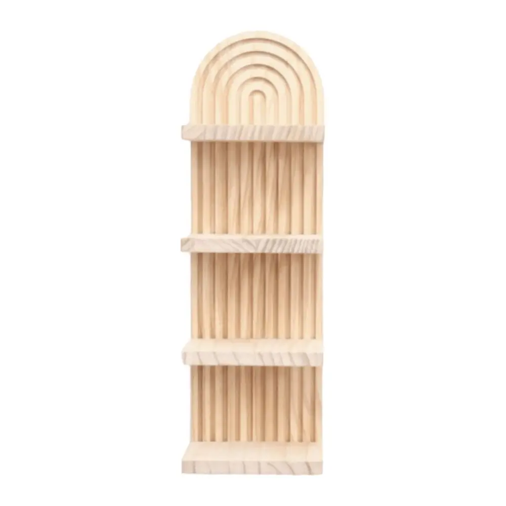 4-Tier Design Wooden Wall Shelves Minimalist Oval Threaded Boho Style Rack Geometric Natural Arched Floating Shelf