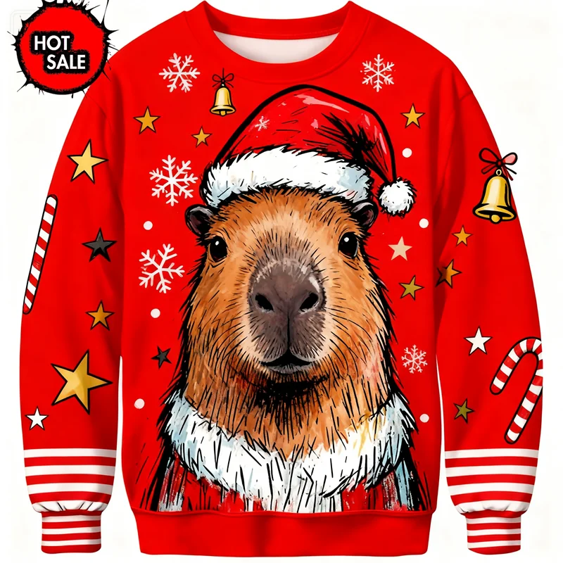 سوبر كول كابيبارا طباعة ثلاثية الأبعاد سترة عيد الميلاد القبيحة طويلة الأكمام البلوفرات رجل امرأة عيد الميلاد سترة ملابس الشارع الشهير #4