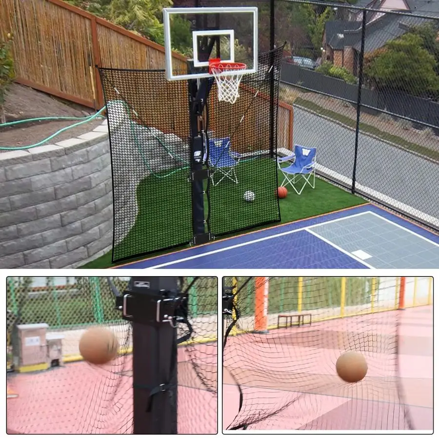 Basketball Rebounder Net 10x10 FT Large Yard Guard Basketball Net Catcher Backstop Net for Outdoor Hoops, Universal Fit for Roun