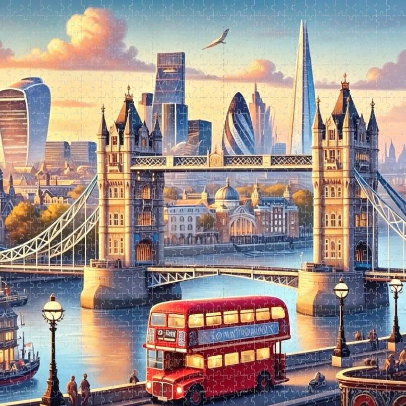 Large Jigsaw Puzzle 500/1000 Pieces London Street Landscape Paper Puzzles Adult Present Portable Box for Family Games Toys