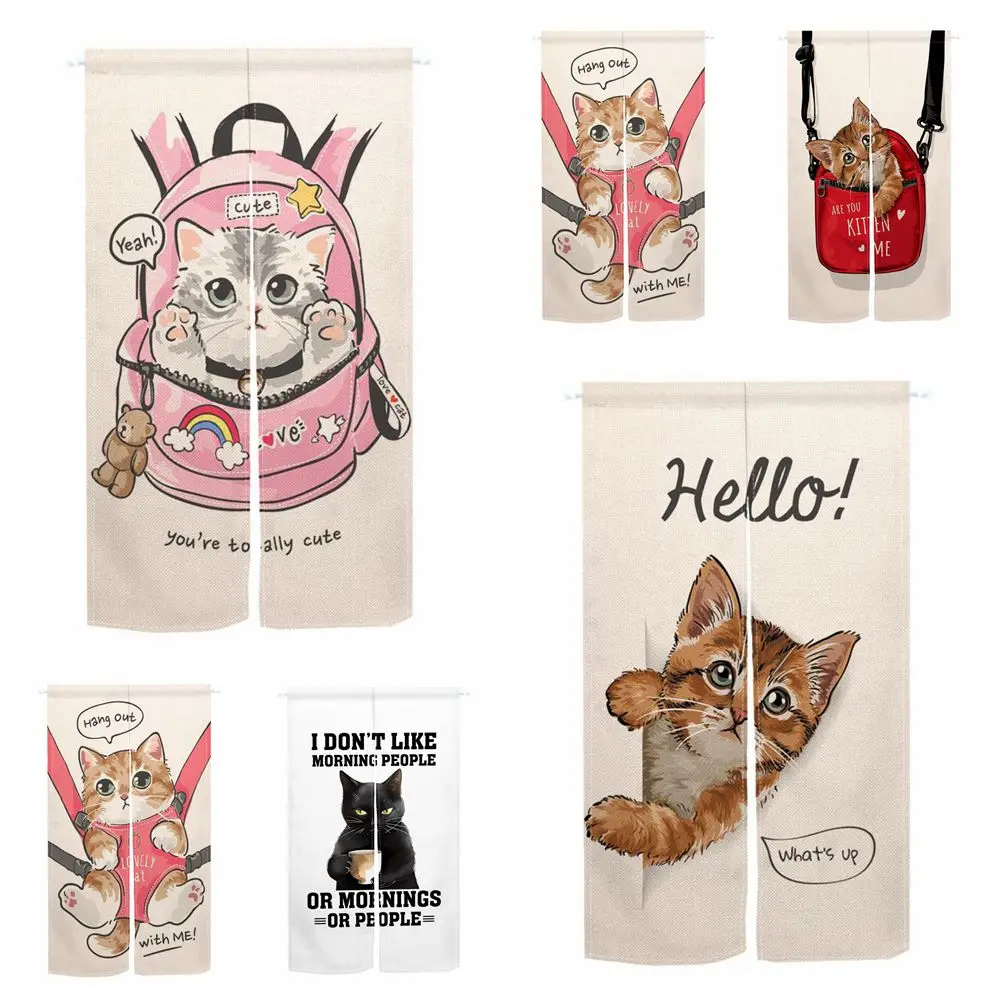 

Cute Cat Japanese Style Doorway Curtain Home Bedroom Privacy Partition Cattery Entrance Decor Hanging Semi-split Door Curtains