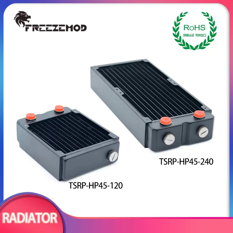 FREEZEMOD Pc Water Cooler Copper Radiator Double Layers 45MM Thick Copper Fins Five Holes G1/4 ROHS Certification.TSRP-HP45-120