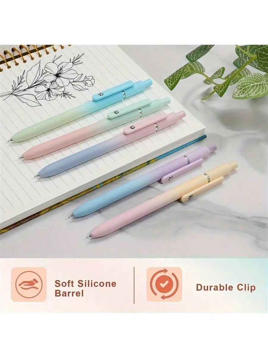 

Шариковые ручки с гелевыми чернилами в пяти упаковке, средний наконечник диаметром 0,5 мм, мягкая силиконовая ручка, прочный зажим, выдвижной дизайн, быстросохнущие чернила и стильный внешний вид, идеально подходит для офиса и школы, праздничные подарки, 