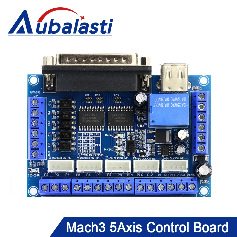 

Контроллер движения Aubalasti CNC Mach3 5-осевой USB, плата-концентратор для гравировки на ЧПУ, 12-24В