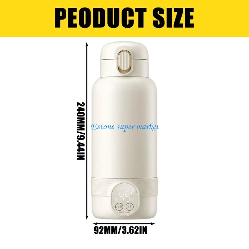 Calentador biberones portátil 090B, calentamiento rápido interno acero inoxidable, capacidad 500ml, diseño a prueba