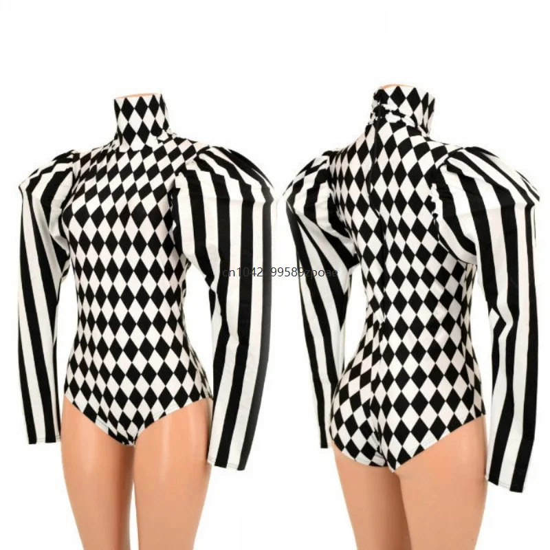 

Dark Clown Buffon Sleeve Bodysuit Victoria Joker Lattice Swimwear Holiday Circus Sexy Club Jumpsuit Swim Suits Beach Swimsuit