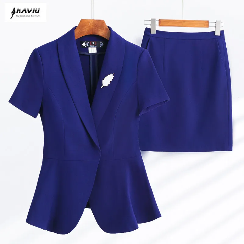 

NAVIU Fromal Uniform Styles Blazers Suits Two Piece Tops and Skirt For Ladies Office Work Wear Business Summer Womens Blazer Set