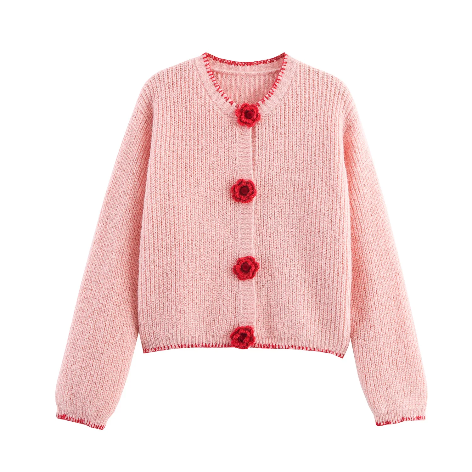 

New Autumn/Winter Fashion Casual Long Sleeve V-neck Floral Single Breasted Loose Fit Sweater For Women,2 Colors