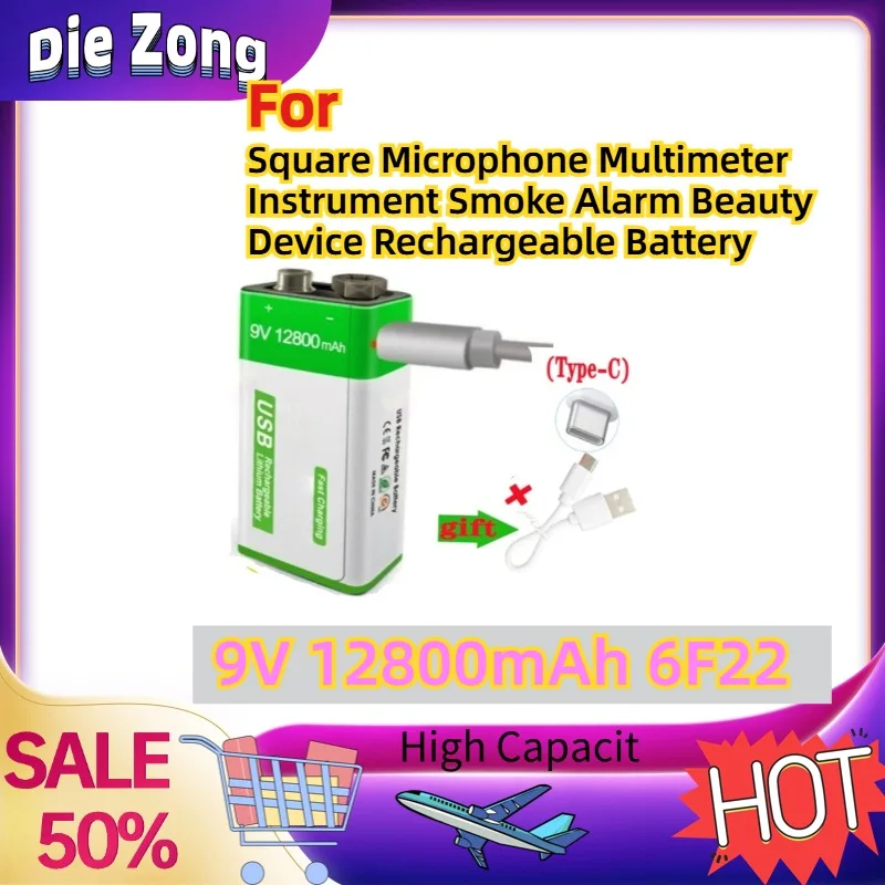 In Stock  For Square Microphone Multimeter Instrument Smoke Alarm Beauty Device Rechargeable Battery 9V 12800mAh 6F22