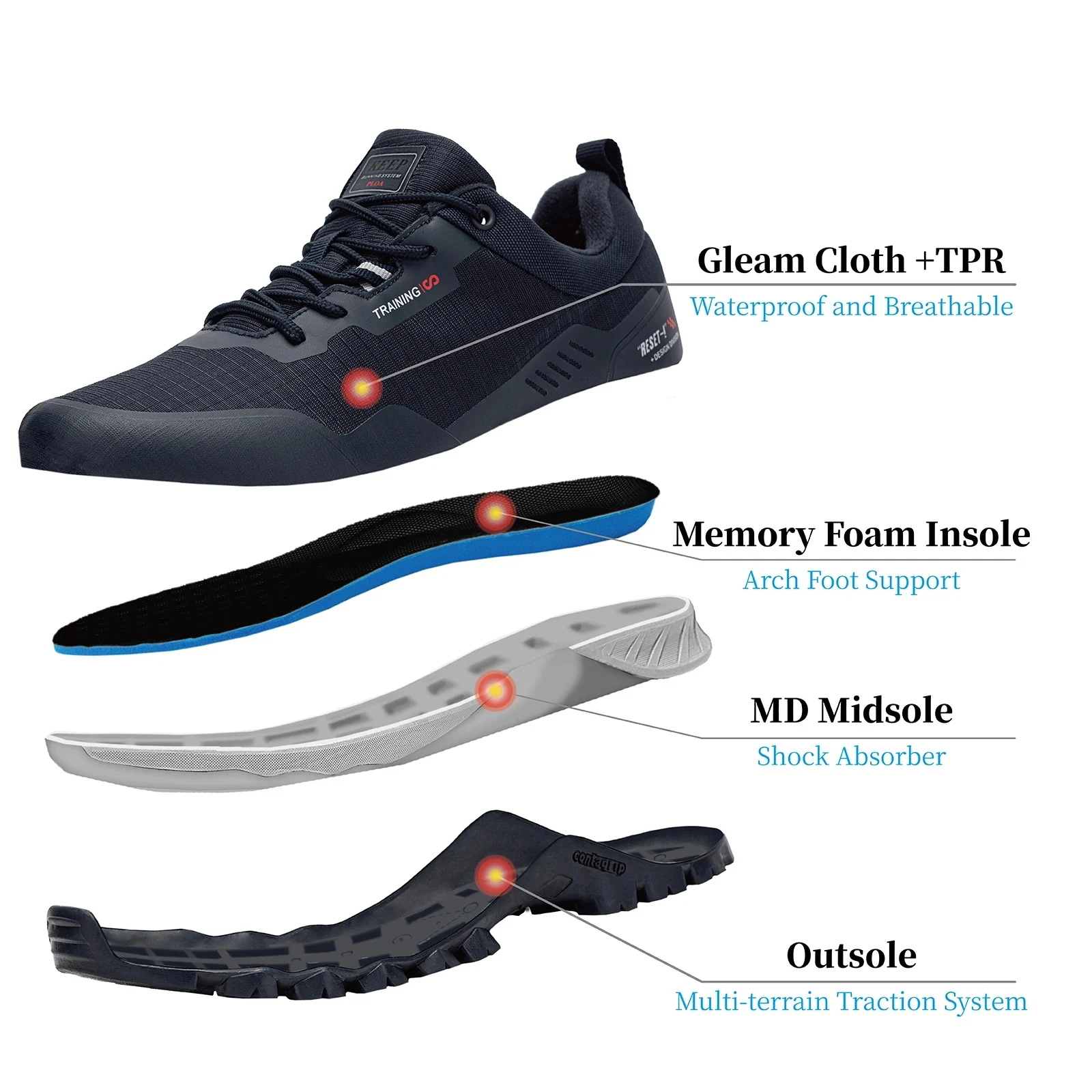 Baasploa Men Hiking Shoes New Outdoor Climbing Waterproof Non-slip Wear-resistant Sneakers Male Casual Lace-Up Walking Shoes