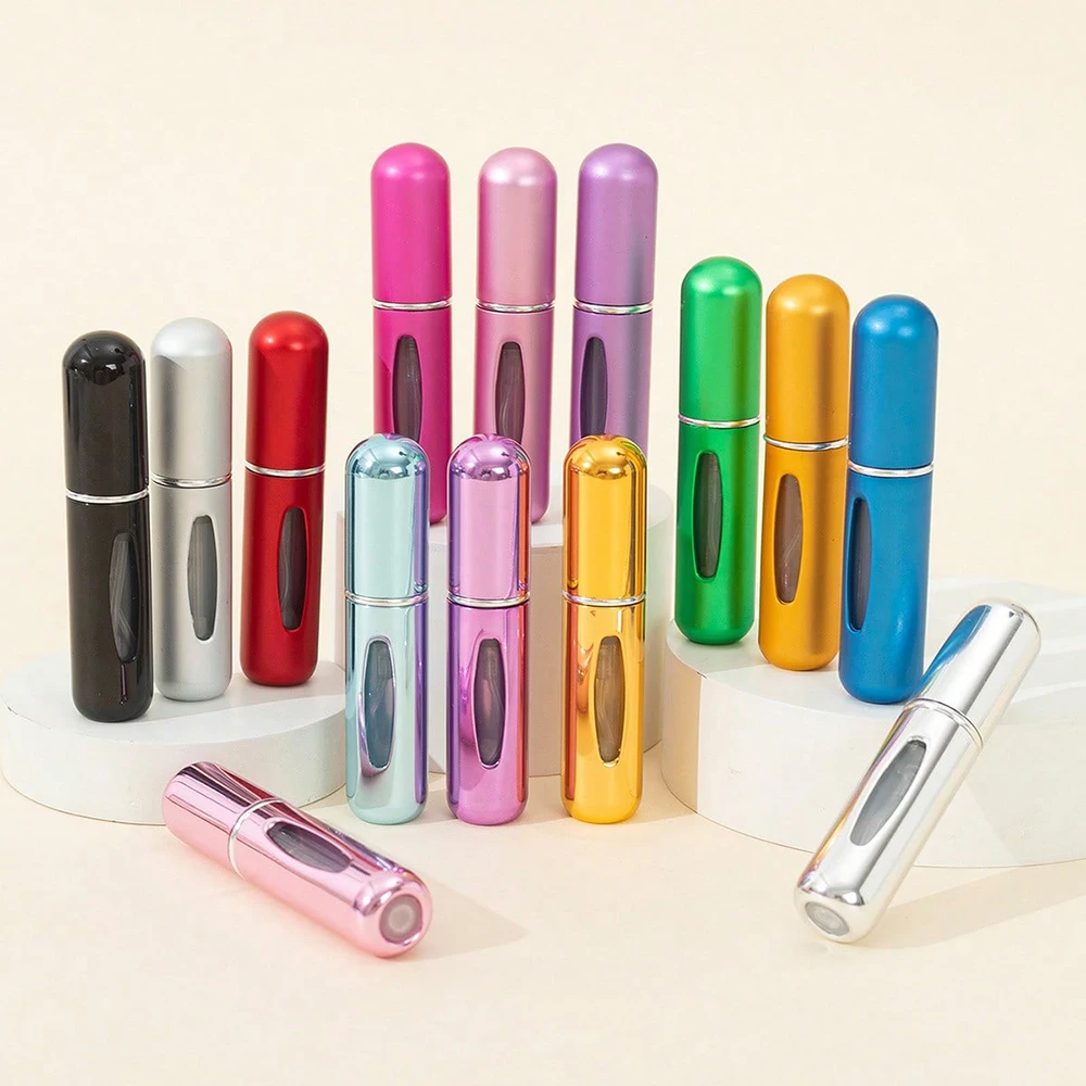 10 pieces of 5ml metallic shiny reusable bottom filling perfume bottle portable travel package