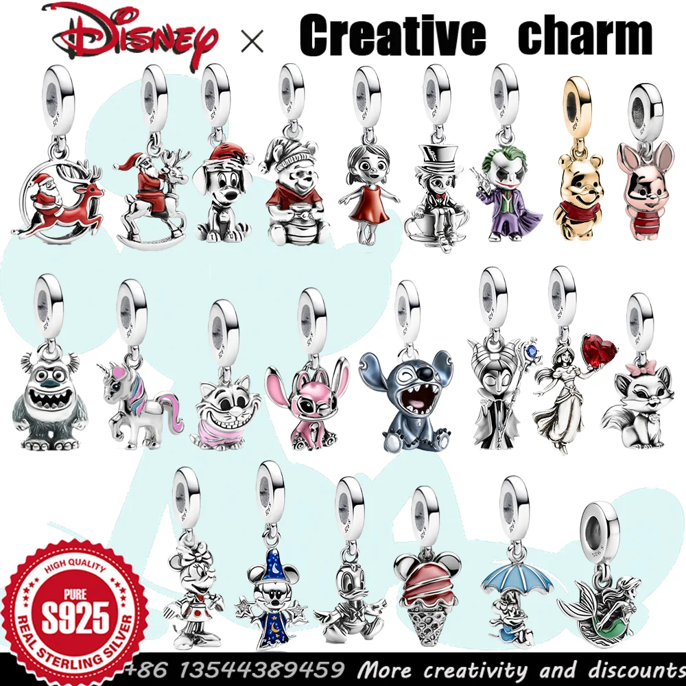 

925 Silver Charm Disney Stitch Mickey Minnie Winnie the Pooh bracelet beads Original female Jewelry accessories Halloween gifts