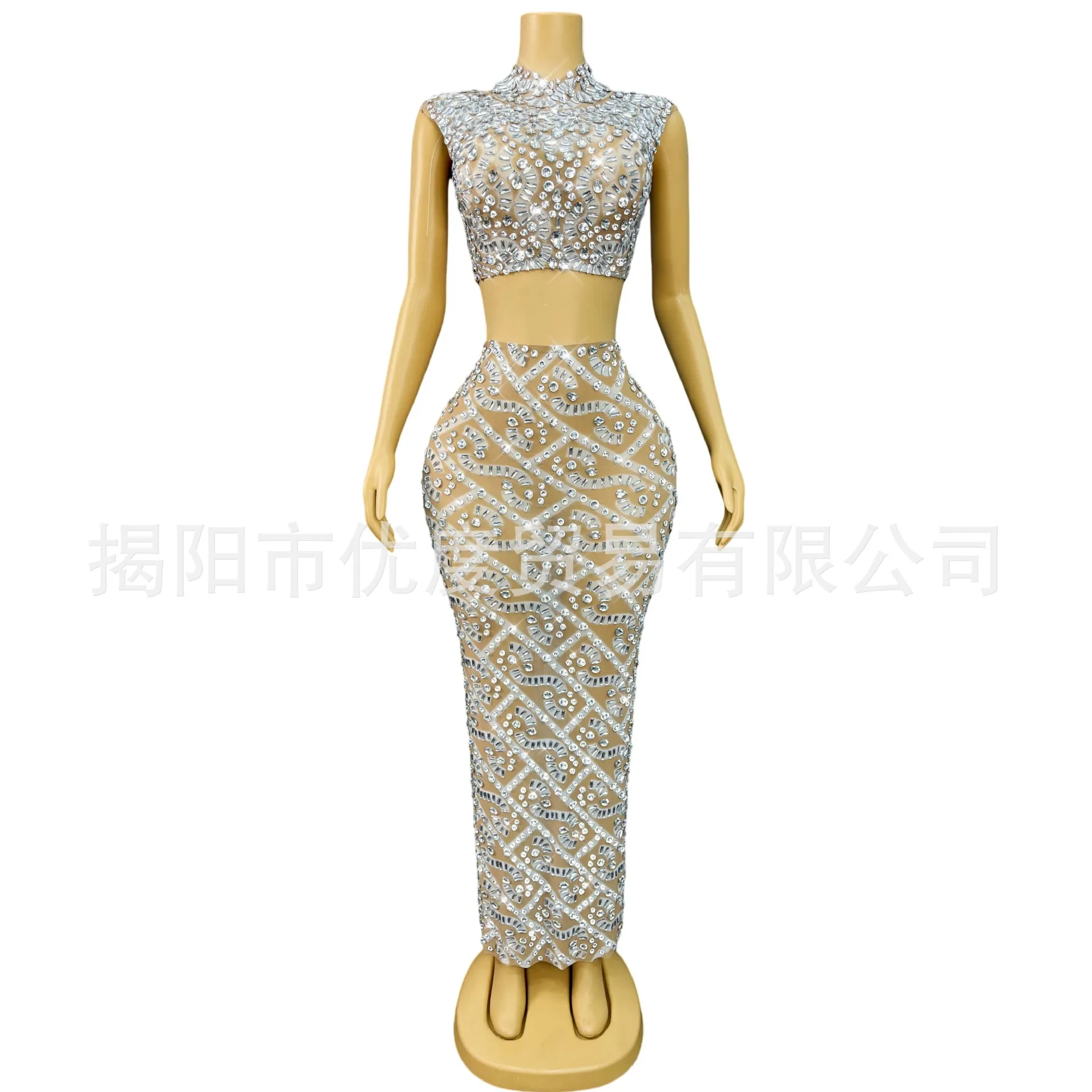Premium Luxury Personality Glam Cocktail Party Night Party Performance Rhinestone Split Suit Two Tears Stage Performance Dresses