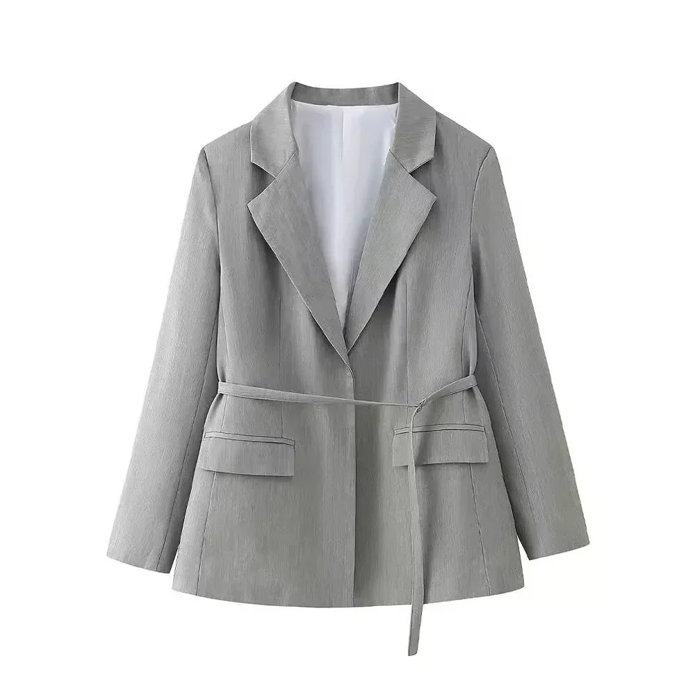 Blazer da donna Primavera 2024 Cappotto con risvolto con cintura estiva di nuova moda per giacca da donna casual chic da donna