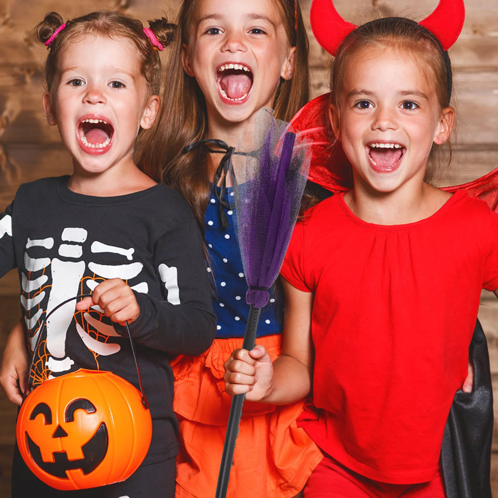 Net Fabric Witch Broomstick Lightweight Plastic Halloween Decor Prop For Women Men Party Stage Cosplay Accessory