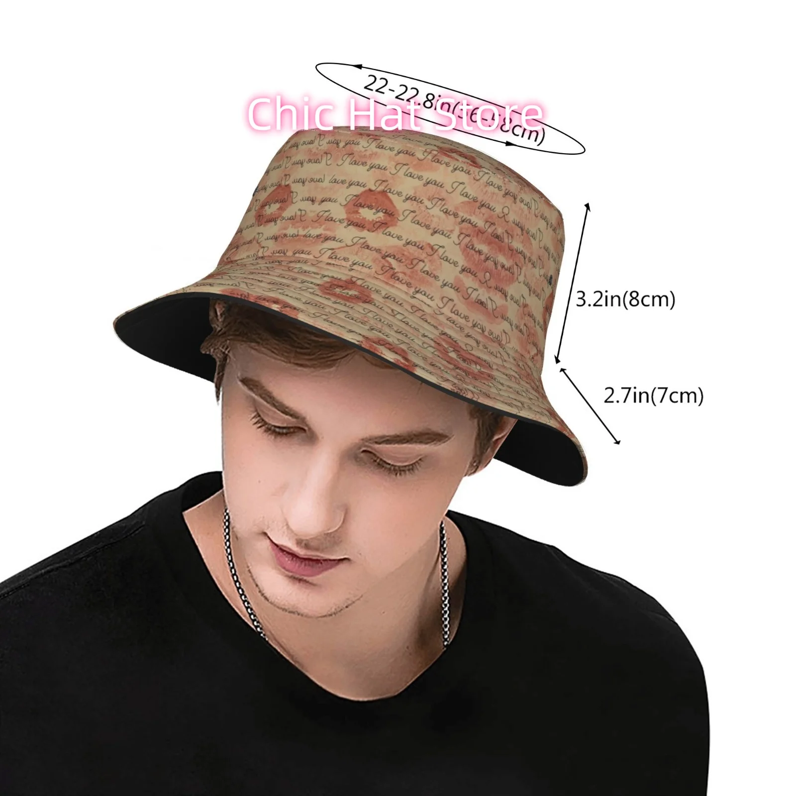 1pc Romantic Kiss Lip Print Pattern Fully Printed Fisherman Hat Beach Hat, Unisex Outdoor Sun Hat, Sun Hat, Fashionable Bucket H