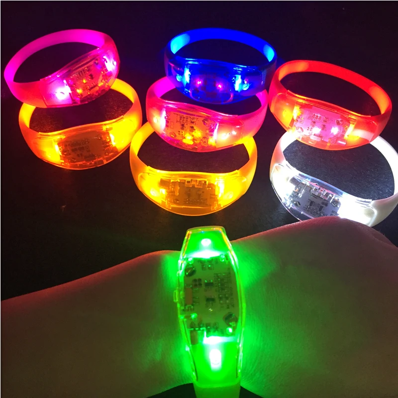 

30pcs Custom Logo Led Bracelet Sound Vibration Birthday Party Event Silicone Bangle Rave Fest Dance Gift Fluorescent Bracelets