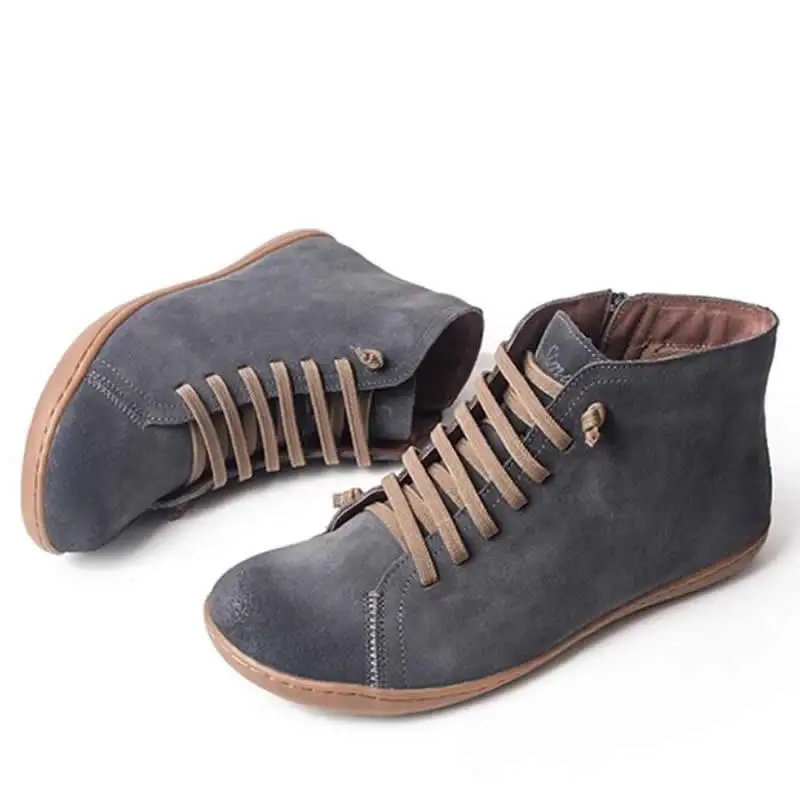 

New Arrival Women Boots Round Toe Genuine Leather Lace-up Rubber Flats Boots