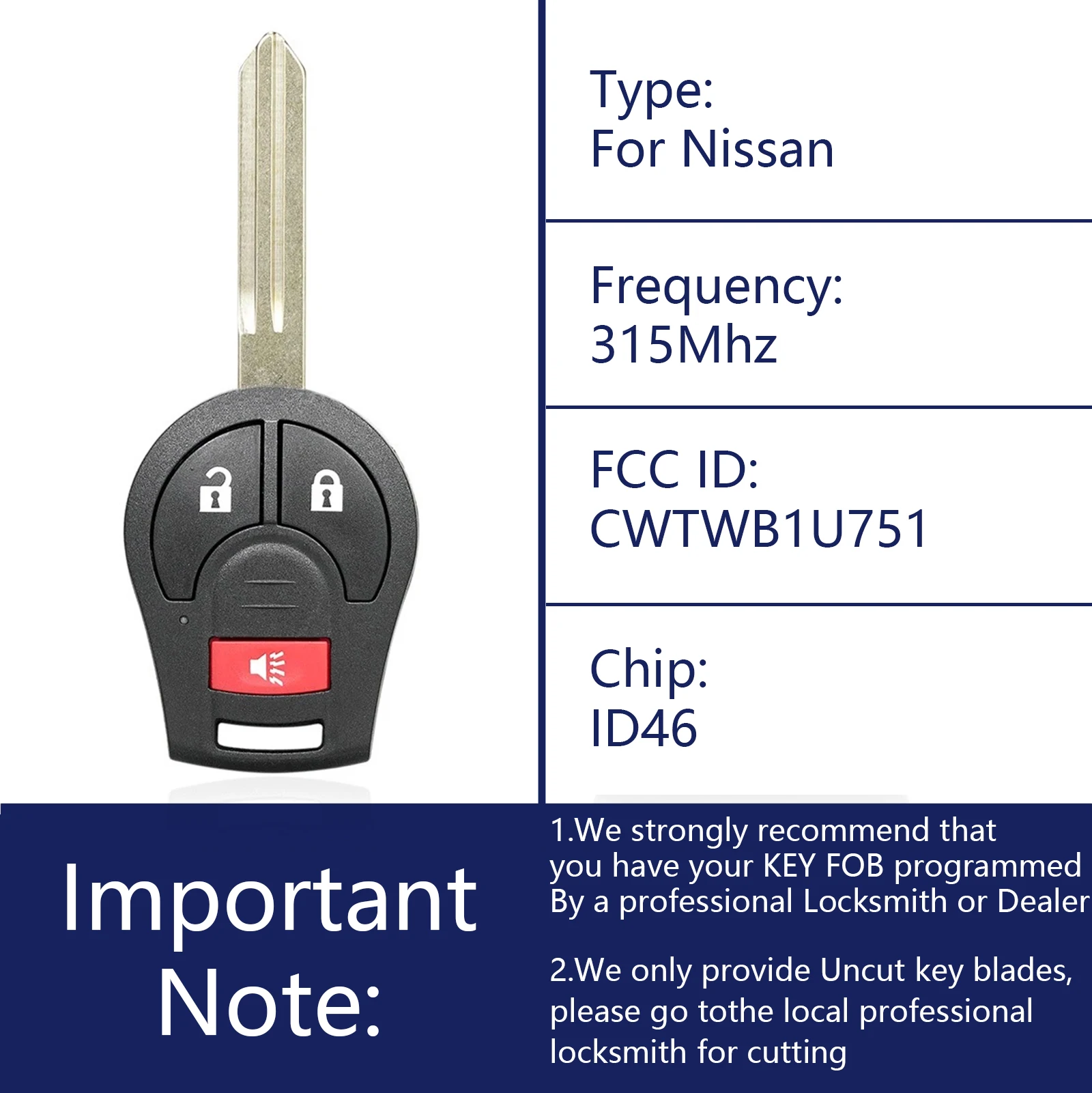 OHMSEN For Nissan Cube Juke Nissan NV1500 NV2500 NV3500 Keyless Remote Key Fob 3 Button