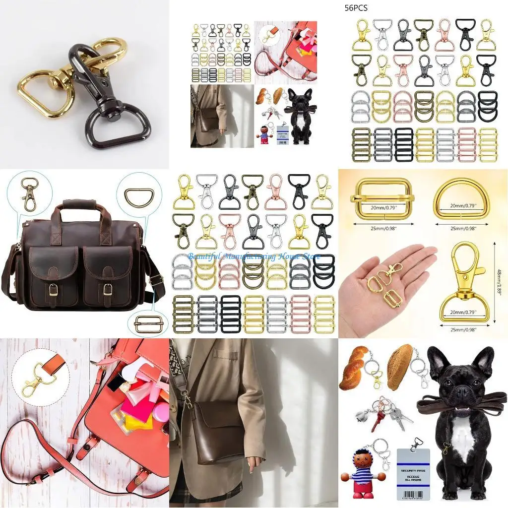 E56A 56x Lobster Claw Clasp D Rings Keyring DIY Craft Alloy Birthday Gift