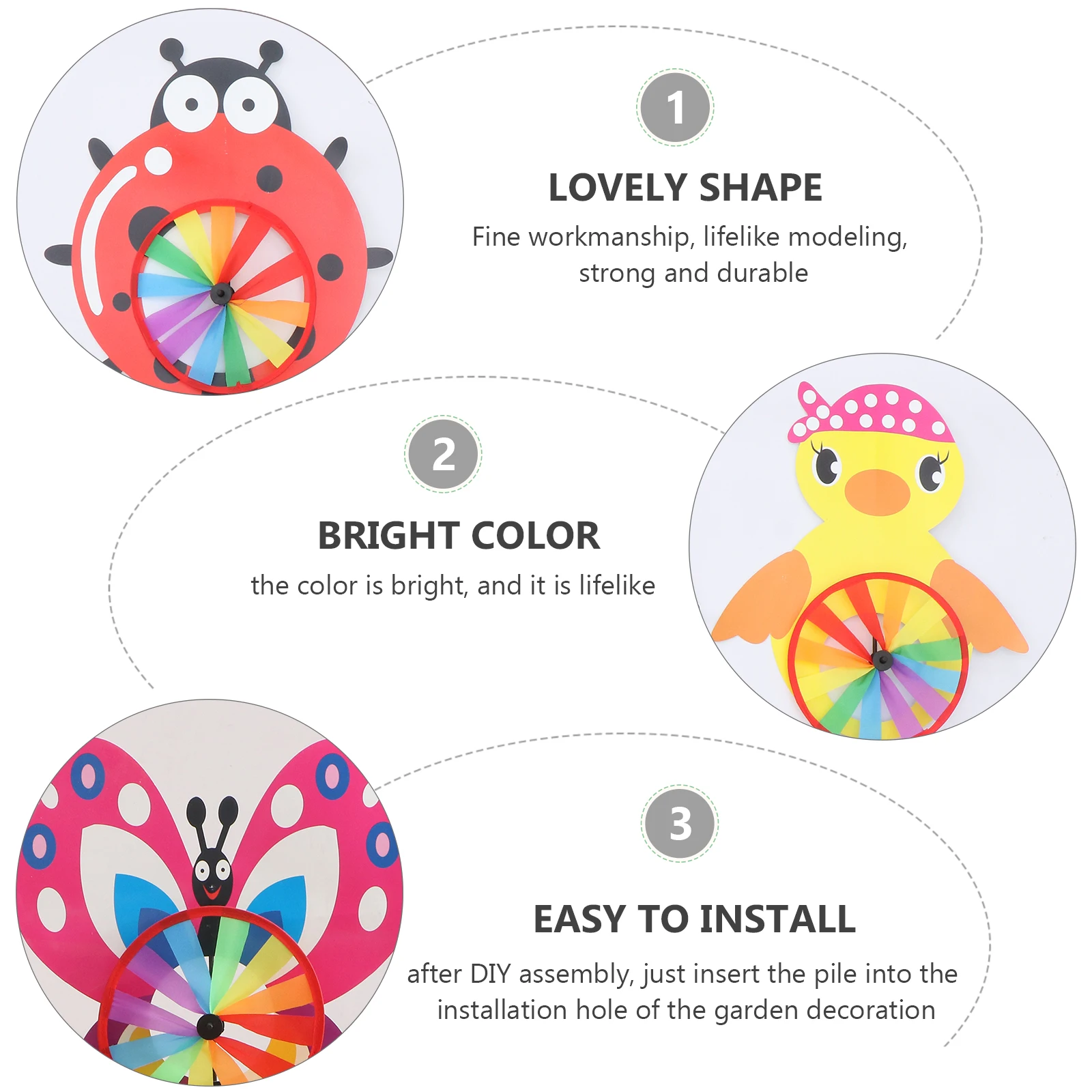 

5pcs Animal Shape Windmills Colorful Garden Decorative For Kids Outdoor Party Festival Decoration Wind Outdoor