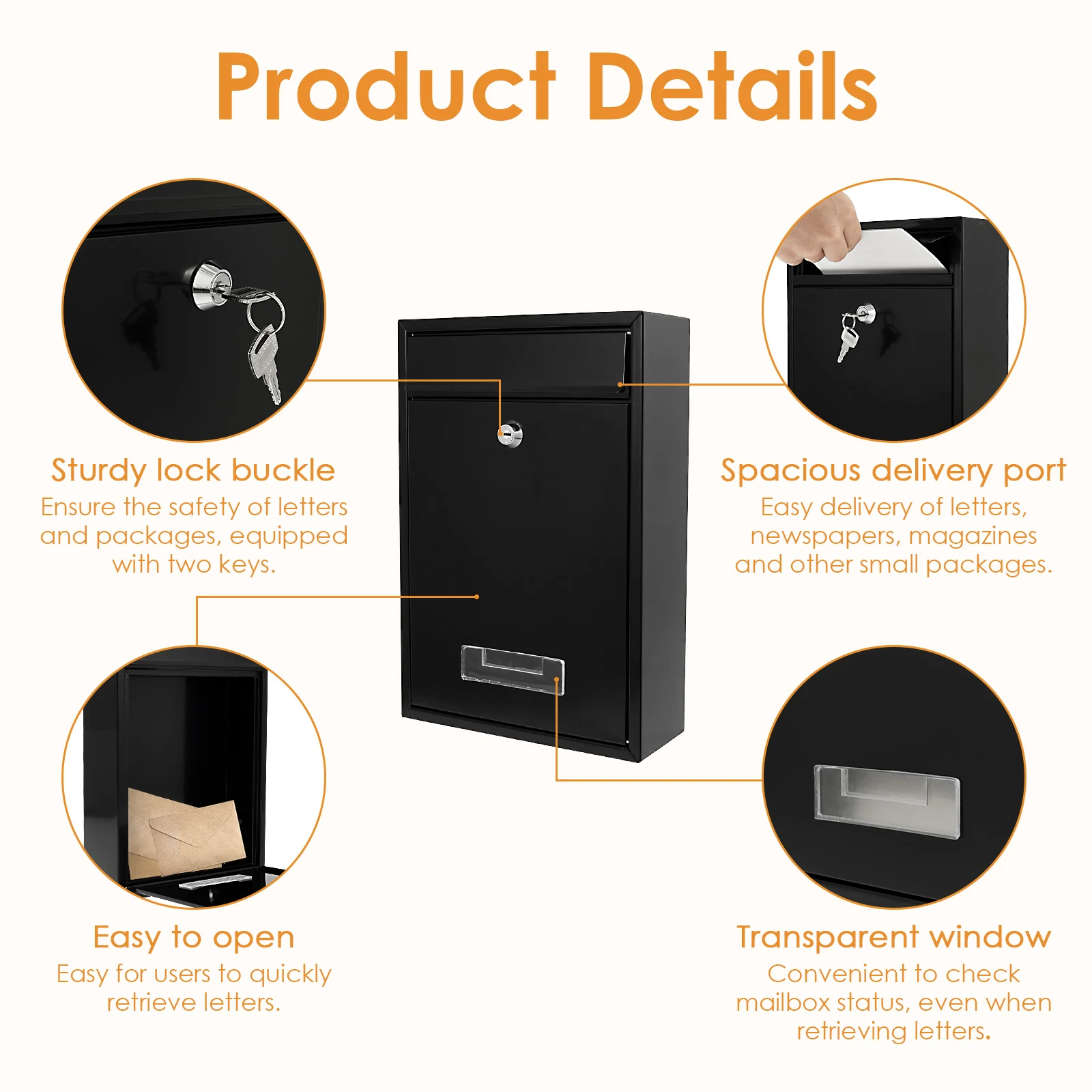 صندوق بريد معدني مثبت على الحائط في الخارج مع قفل مفتاح صندوق توصيل مقاوم للماء للمنزل الخاص في الشوارع