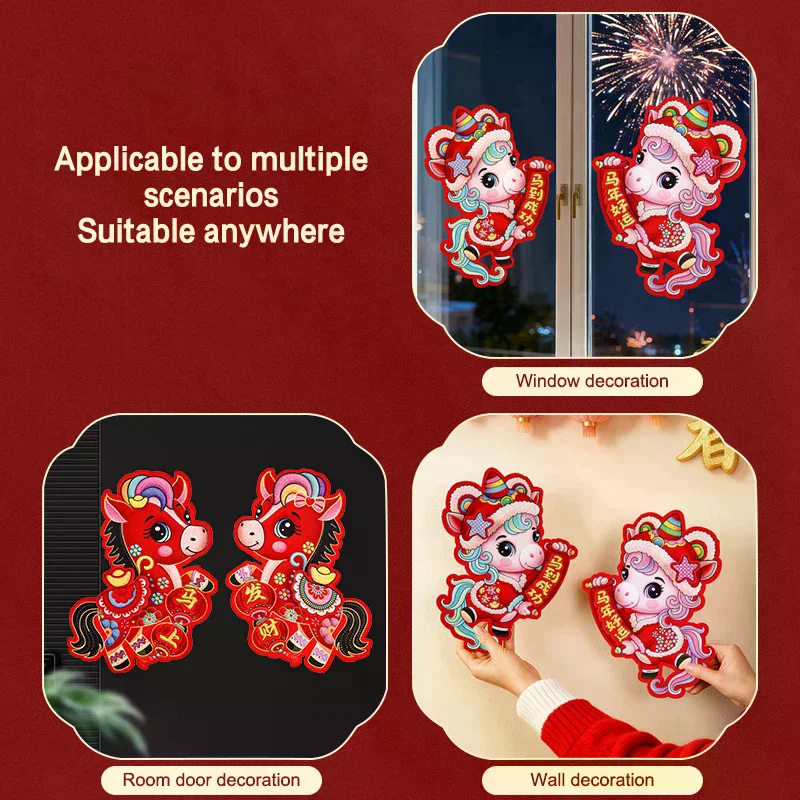 1pair 2026 Year Of The Horse Chinese New Year Door Decoration 3D Paper Cutout Chinese Characters Festive Home Accent Decoration