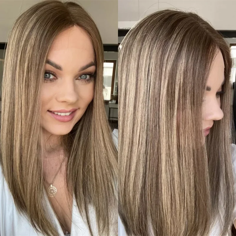 

Бесклеевая предварительно выщипанная линия волос 13x4 Ombre Карамельно-коричневый блондин Мелирование Бесклеевые парики Высокое качество Синтетический HD парик фронта шнурка