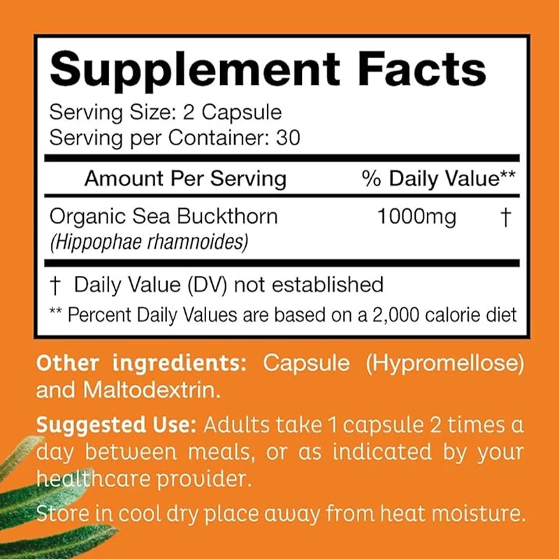 Sea buckthorn capsules 1000mg | Natural sources of Omega 3, Omega 6, Omega 7, and Omega 9 | 60 capsules