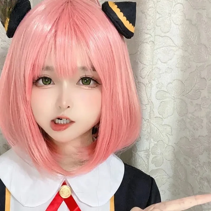 スパイままごとコスプレ アニアコスウィッグ 模擬毛髪 アニメ フェイクローズピンク 子供用