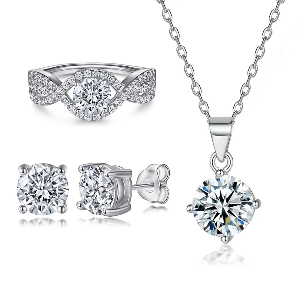 

18K gold PT950 platinum S925 silver 7-layer electroplated gold pattern diamond ring, gemstone necklace, earring jewelry set