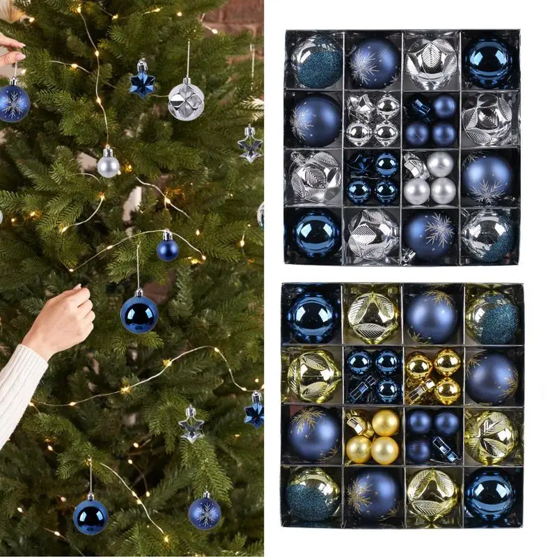 Blue Christmas Ornaments Shatterproof 44PCS Ball Ornaments Set Merry Christmas Pendant Holiday Favors for Christmas Tree Wall