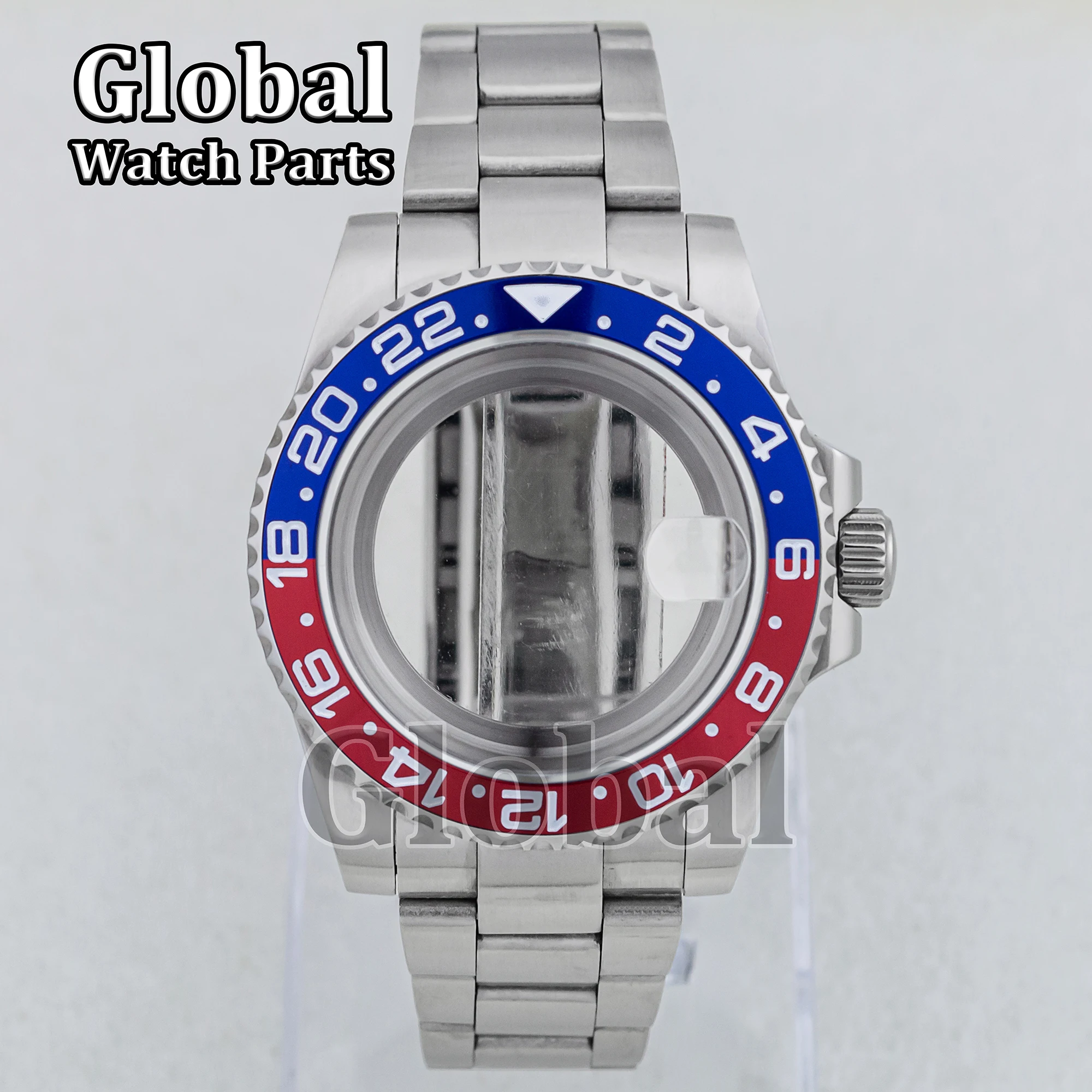 Caja de reloj de acero inoxidable para SUB GMT, correa sólida, parte inferior de cristal, resistente al agua hasta 5ATM, accesorios para reloj, piezas de repuesto