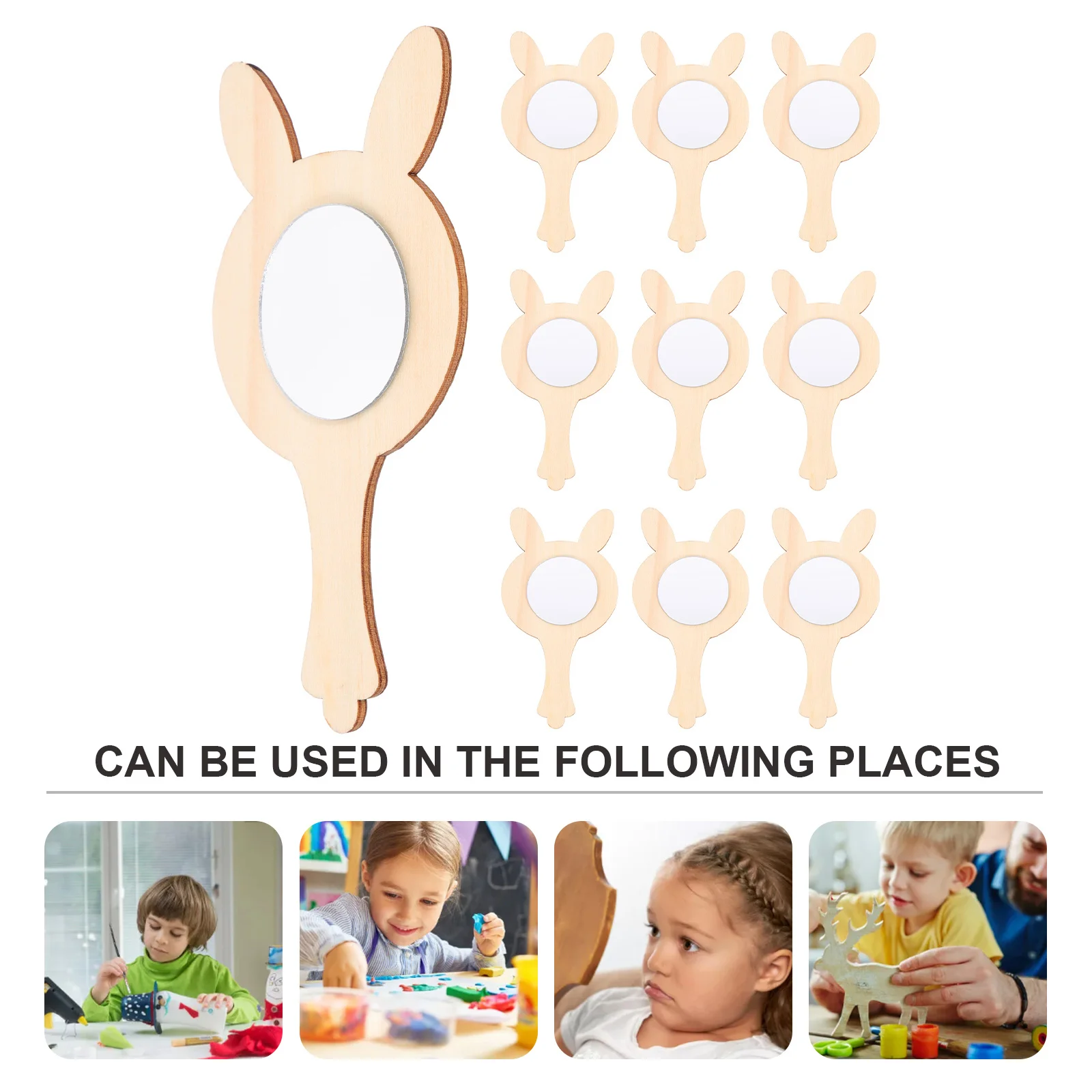 10-teiliges DIY-Handspiegel-Set aus Holz, unbemalt, Handspiegel-Set zum Basteln, lustige Heim-Schreibtisch-Dekoration, Zubehör zum Geschenken