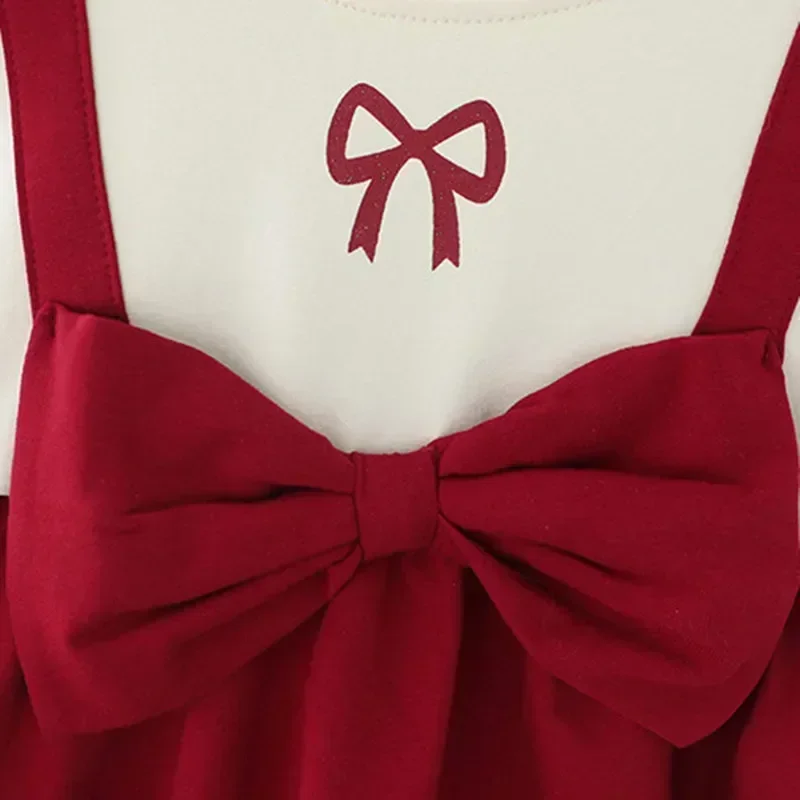 Baby Girls Dress Red Bowknot Christmas Dress Red New Year Cute Kids Toddler Clothes Autumn Winter Princess Plush Kids Dress