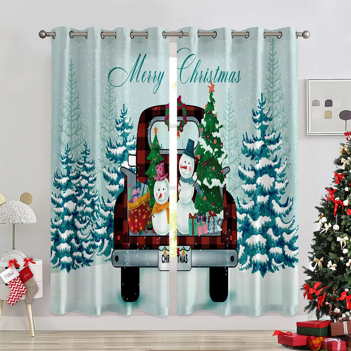 Christmas Snowman Print Curtains, 100% Polyester;Festive Holiday Decor for Children's Rooms and Dining Areas;Great Gift for Kids