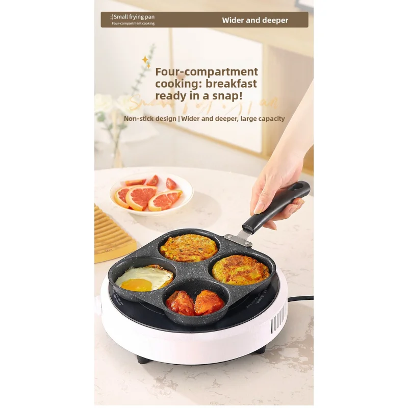 Sartén para huevos de desayuno para uso doméstico, tortitas, hamburguesa, olla antiadherente con molde multiagujero, sartén de fondo plano