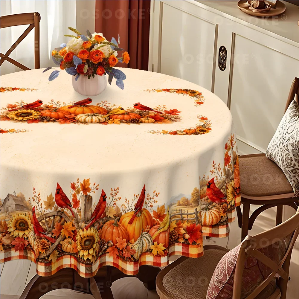 1 piece of Thanksgiving tablecloth, featuring autumn harvest pumpkin and red bird print, sunflower flower tableclothxzj