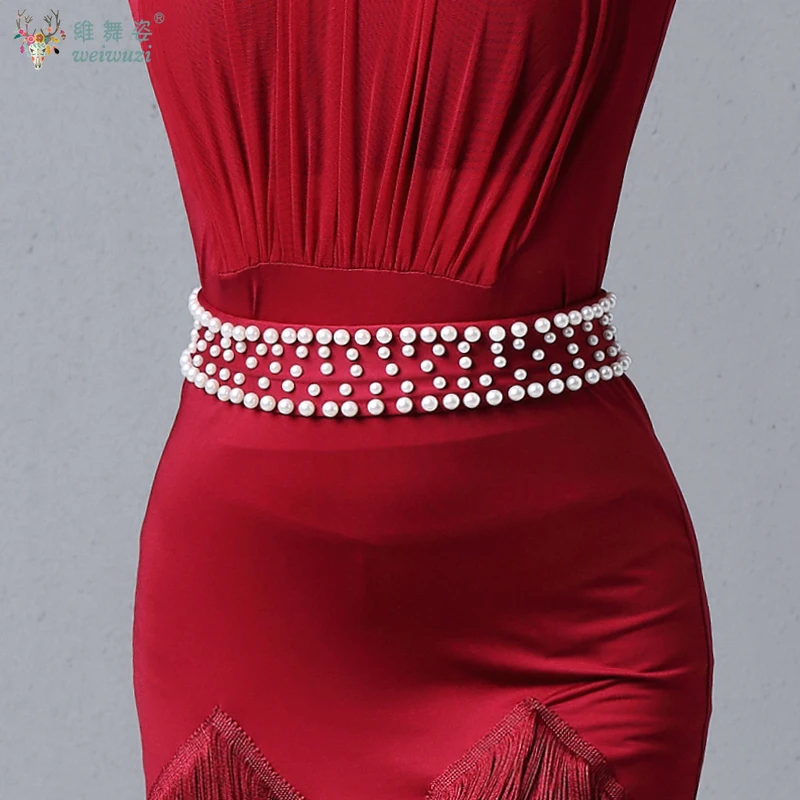 Latin Dans Riem Parel Taille Kwastje Diamanten Ketting Vrouwelijke Volwassen Latin Danswedstrijd Prestaties Kostuum Accessoires