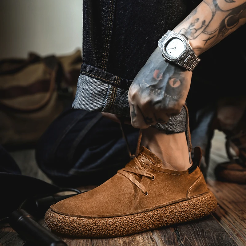 Genuine Leather Men Suede Shoes Brand High Quality Casual Shoes For Men Laces Up Summer Breathable Walk Shoes Fashion Sneaker