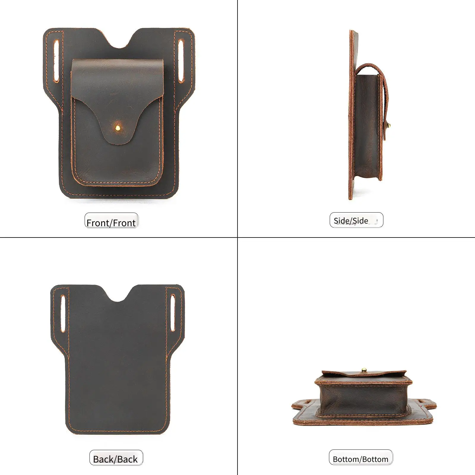 Men's Leather Waist Tool Bag Dual Phone & Multitool Organizer with Lock Flap for Construction Outdoor Sports