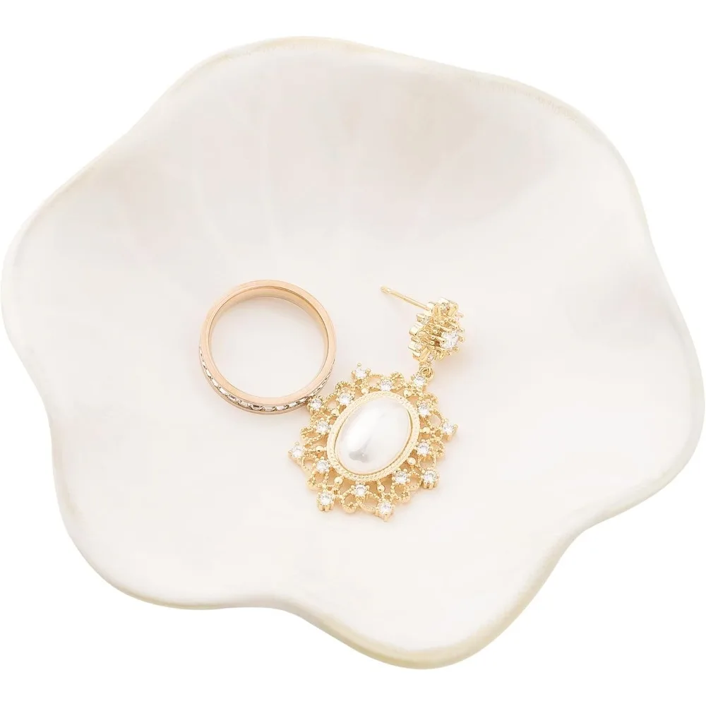 Plato de anillo de cerámica, plato de joyería, plato de bandeja de baratijas pequeño para pendientes, anillos, collares, llaves, para mamá, amiga, hermana (blanco