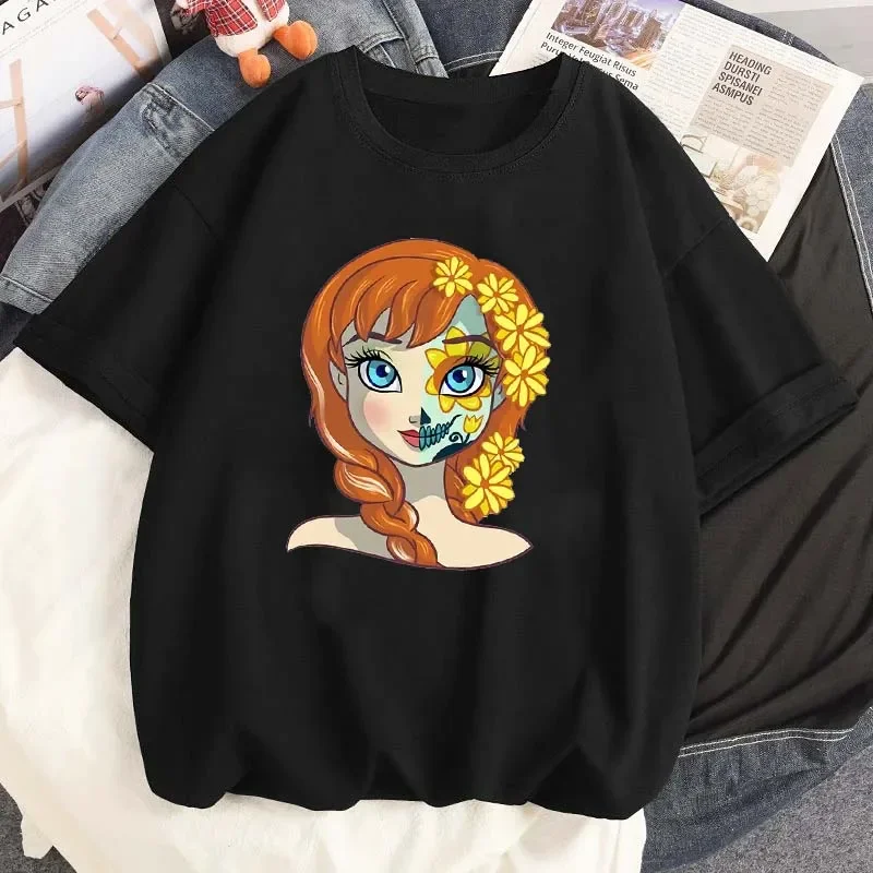 Cool Disney Princess Fusible Graphic TShirt ผู้หญิงสบายๆ Streetwear แขนสั้น T เสื้อการ์ตูน Harajuku ความงาม Tees Tops