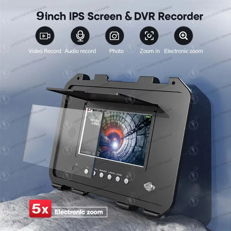 360° Rotating Pipeline Inspection Camera 9 Inch 1080P IPS Screen 512Hz Transmitter with Counter Keyboard