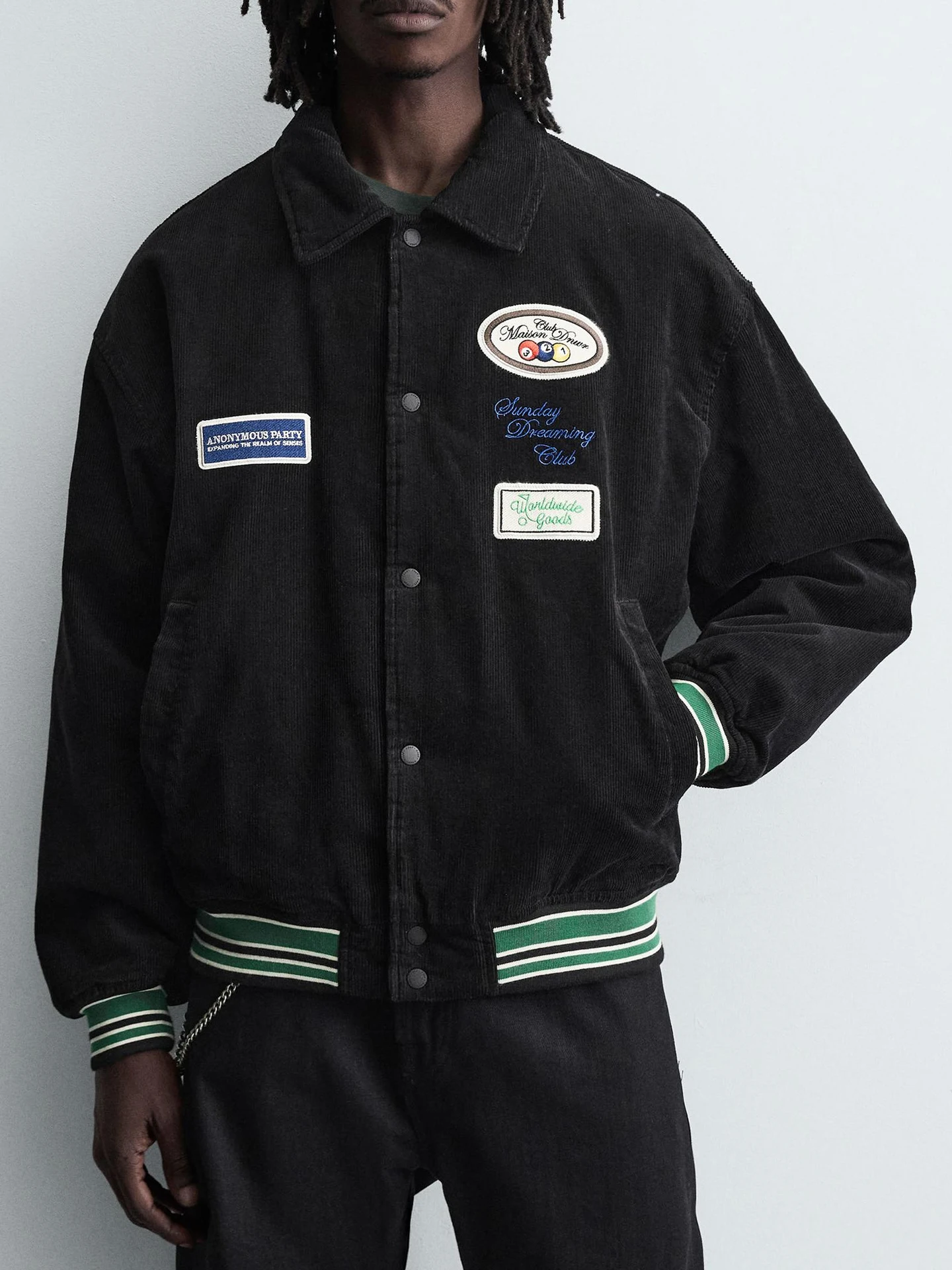 

Autumn Winter Men's Embroidered Patch Corduroy Jaet Stand Fit Long Sve Casual Sle Warmth Youth Faion Chinese Brand